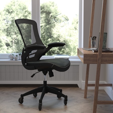Black Leather Mid-Back Task Chair - Roller Wheels